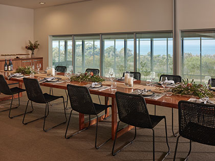 Warrain boardroom at RACV Inverloch resort set up for small wedding dinner.