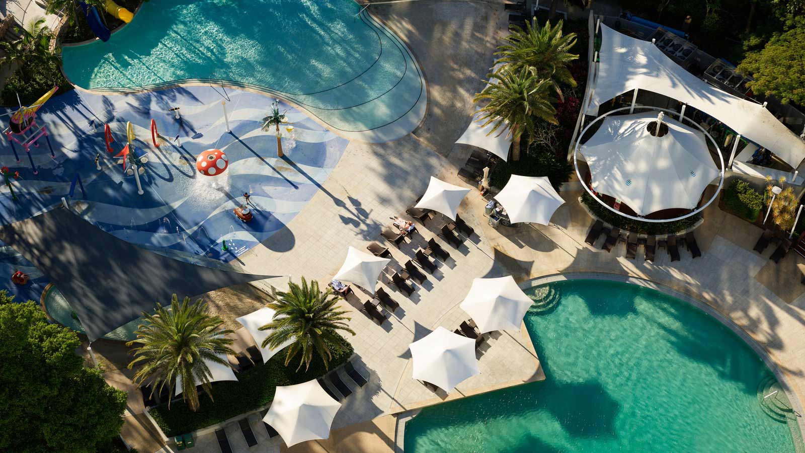 Aerial view of the swimming pools at RACV Noosa Resort