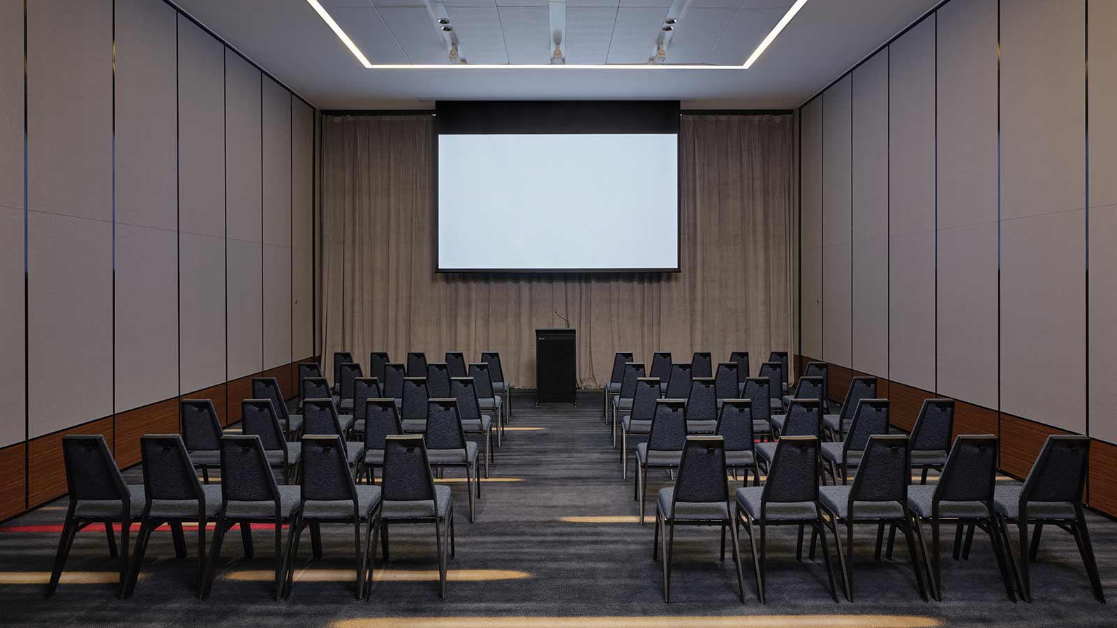 Karrie Webb room at RACV Royal Pines Resort, set up theatre style with one screen.
