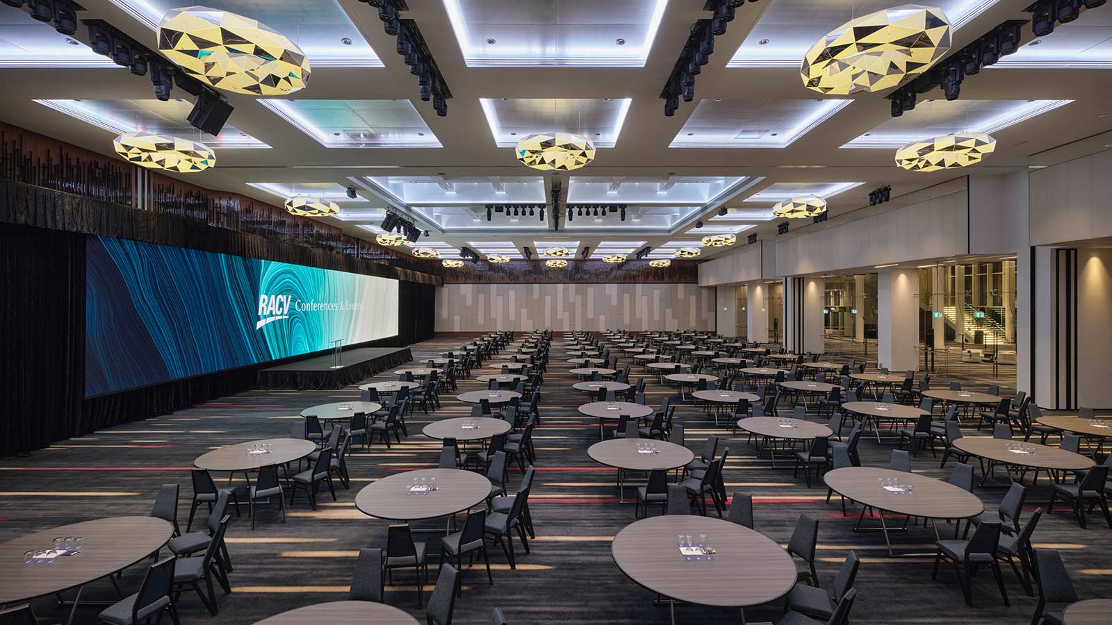 Royal Benowa Ballroom at RACV Royal Pines Resort, set up cabaret style.