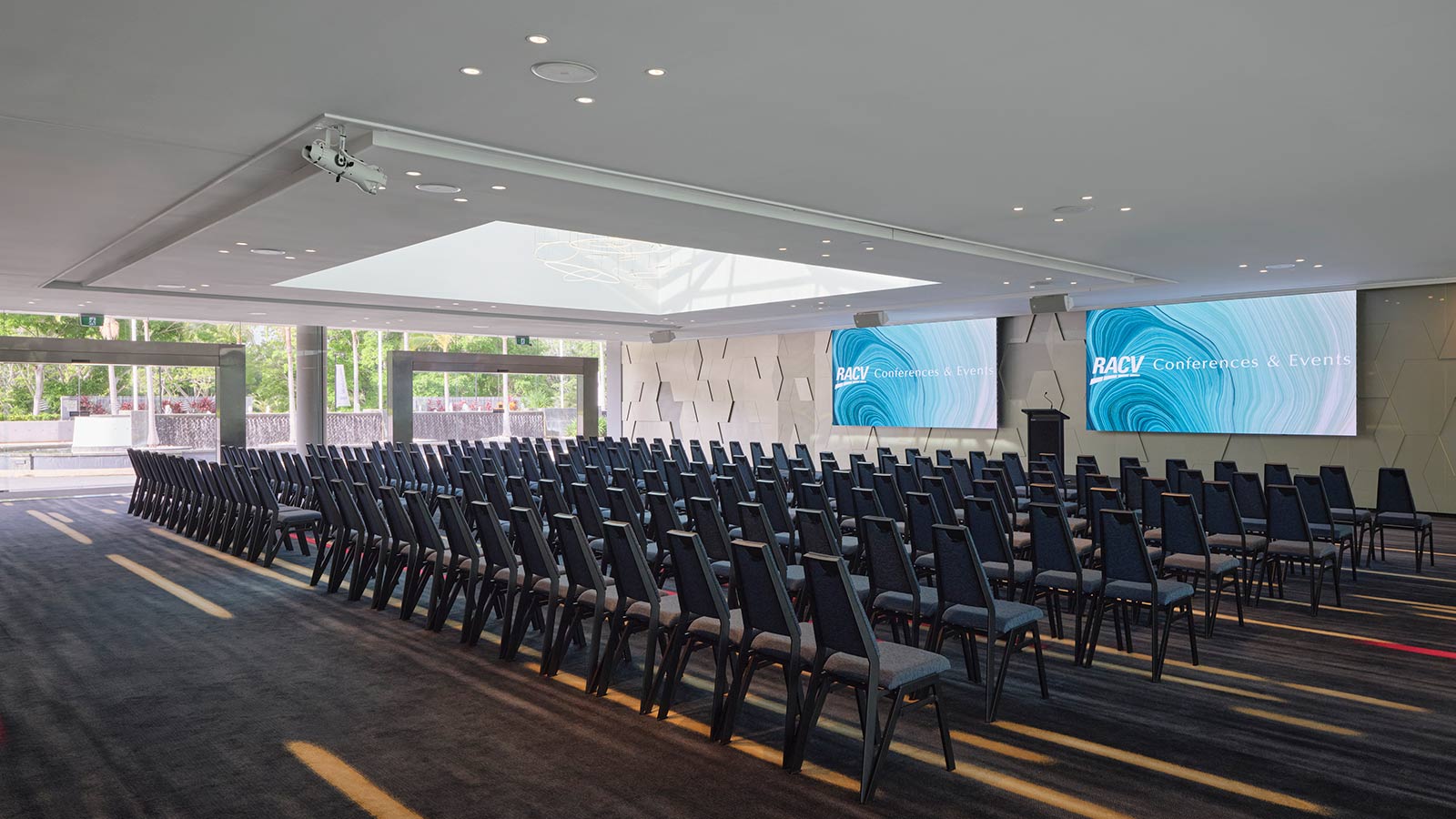 Royal Poinciana room at RACV Royal Pines Resort, set up theatre style.