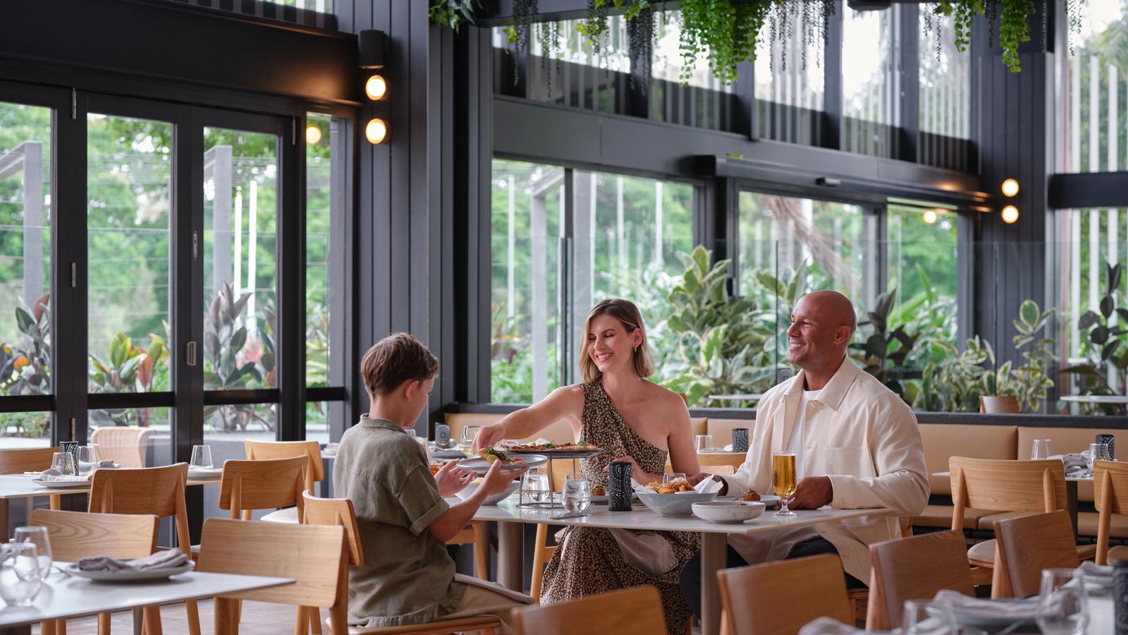 A young family dining at Amici.