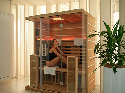 Person in their bathers sitting in the steam room at RACV Royal Pines Resort's One Spa.