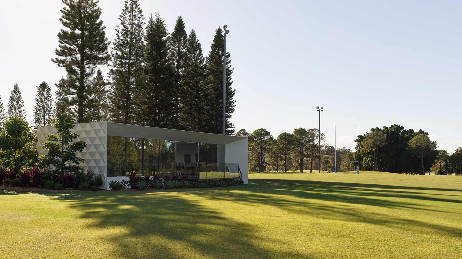 The Hub event space at RACV Royal Pines Resort, on the edge of the green Pirie Sports Field.