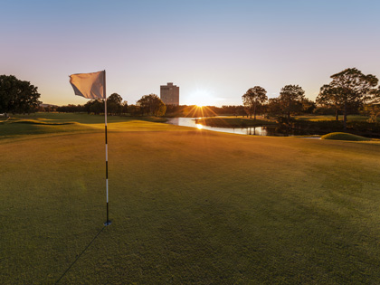 Golf course at sunset