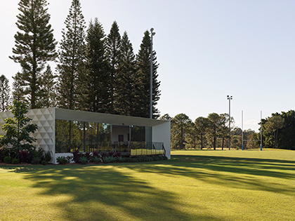 The Hub event space at RACV Royal Pines Resort, on the edge of the green Pirie Sports Field.