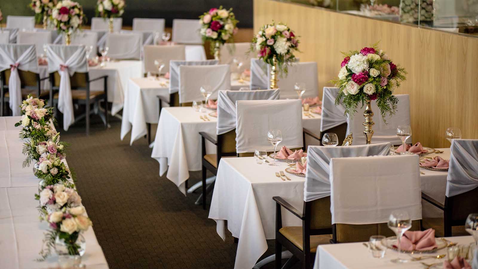 A wedding reception set-up in the Videre restaurant at Royal Pines.