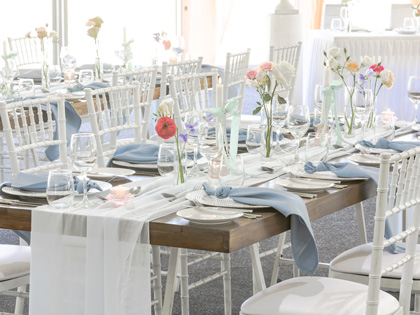Fairway pavilion with boardroom set up for a wedding