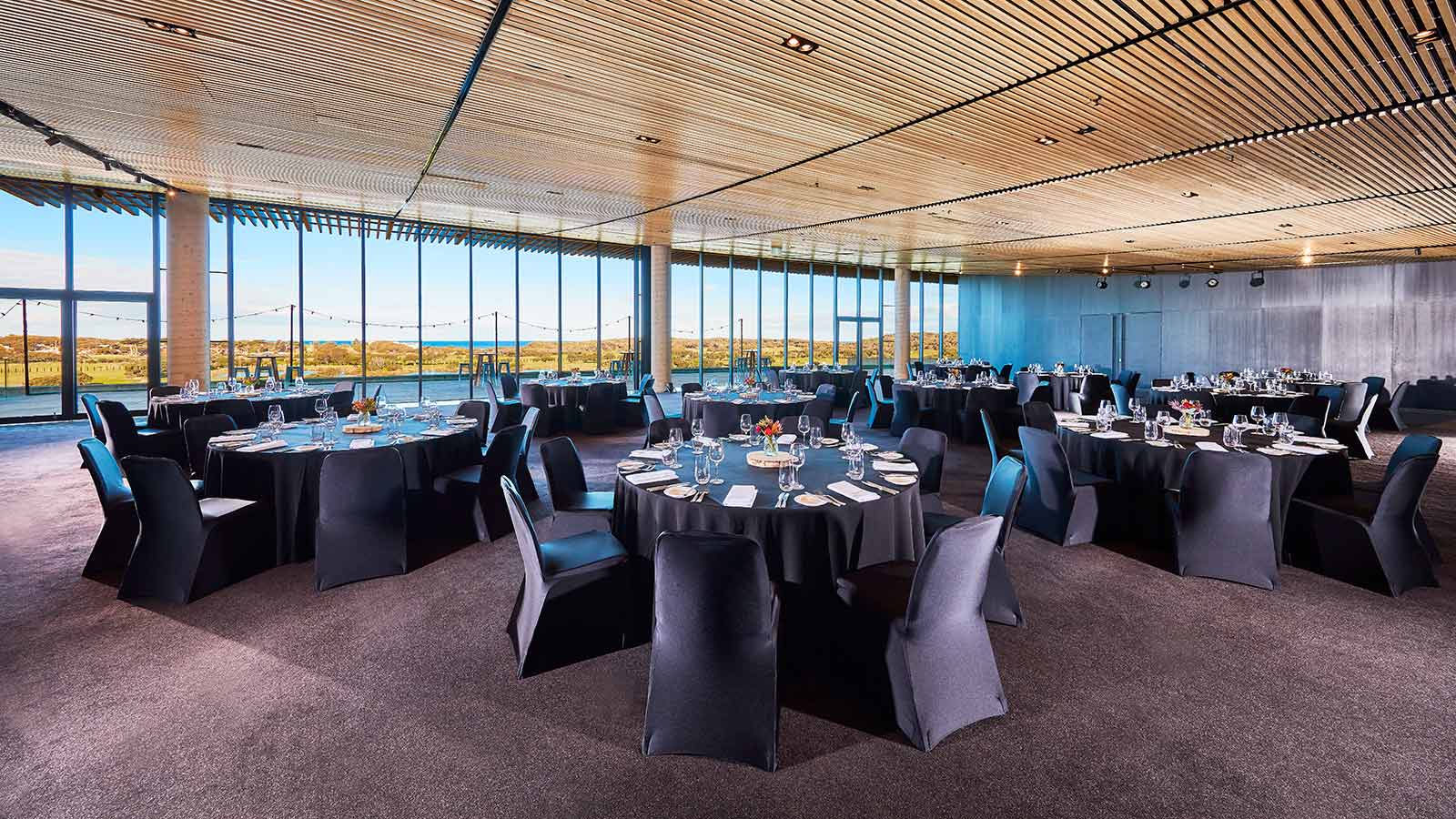 Great Ocean Road Ballroom at RACV Torquay Resort, set up banquet style.