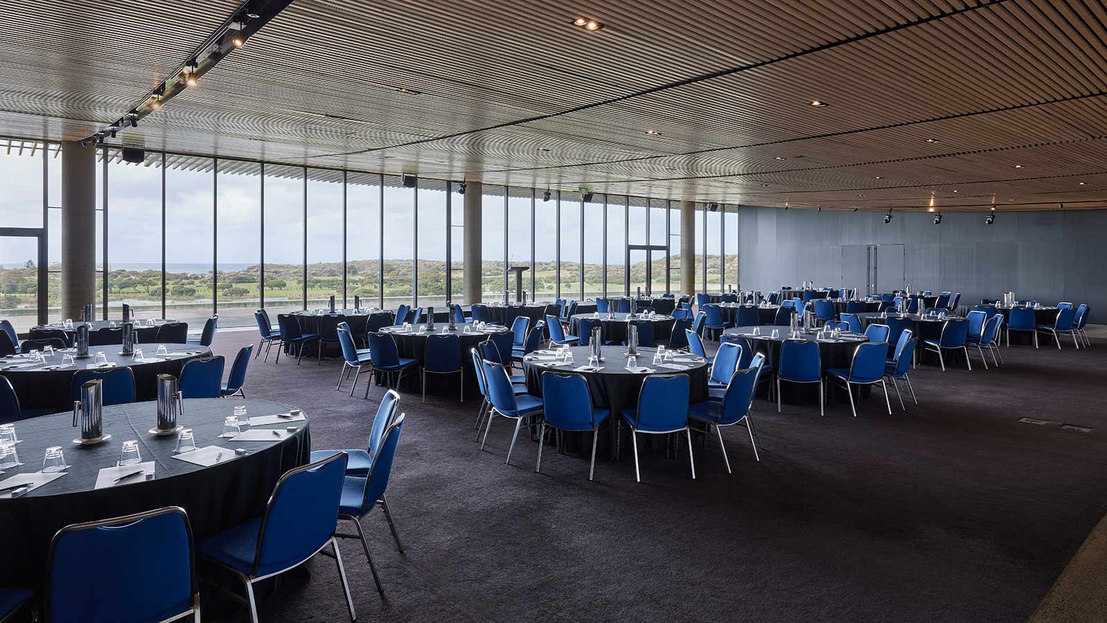 Great Ocean Road Ballroom at RACV Torquay Resort, set up cabaret style.