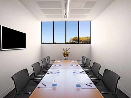 One of the Bells rooms at RACV Torquay Resort, set up boardroom style.