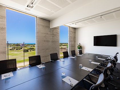 One of the Zeally rooms at RACV Torquay Resort, set up boardroom style.