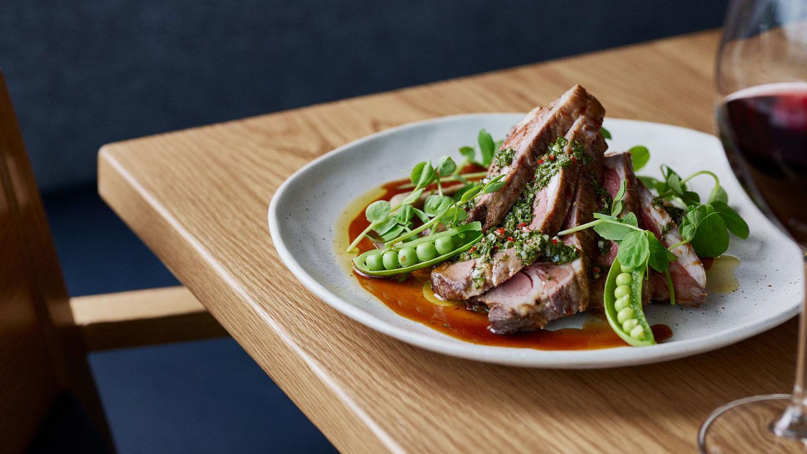 Lamb with chimmichurri sauce dish at RACV Torquay Number One Restaurant.