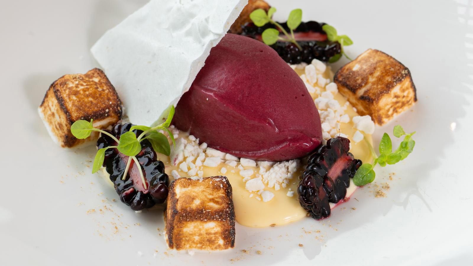 Colourful dessert plated at RACV Torquay Resort restaurant.