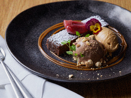 A fine dining dish of sweet foods.
