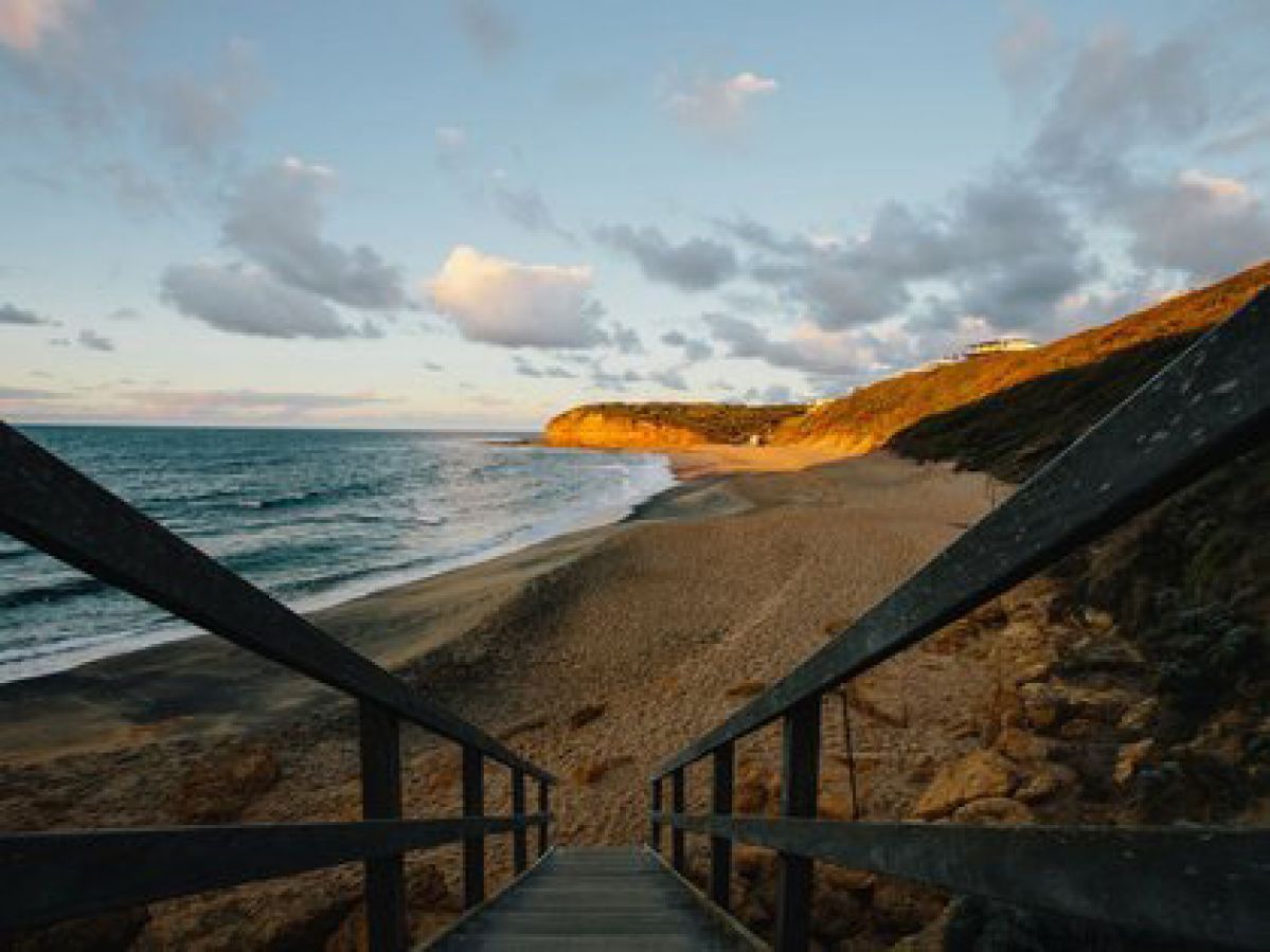 Torquay beach at dusk.