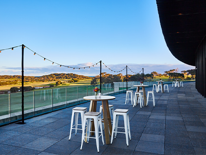 Great Ocean Road Terrace with cocktail tables and stools.