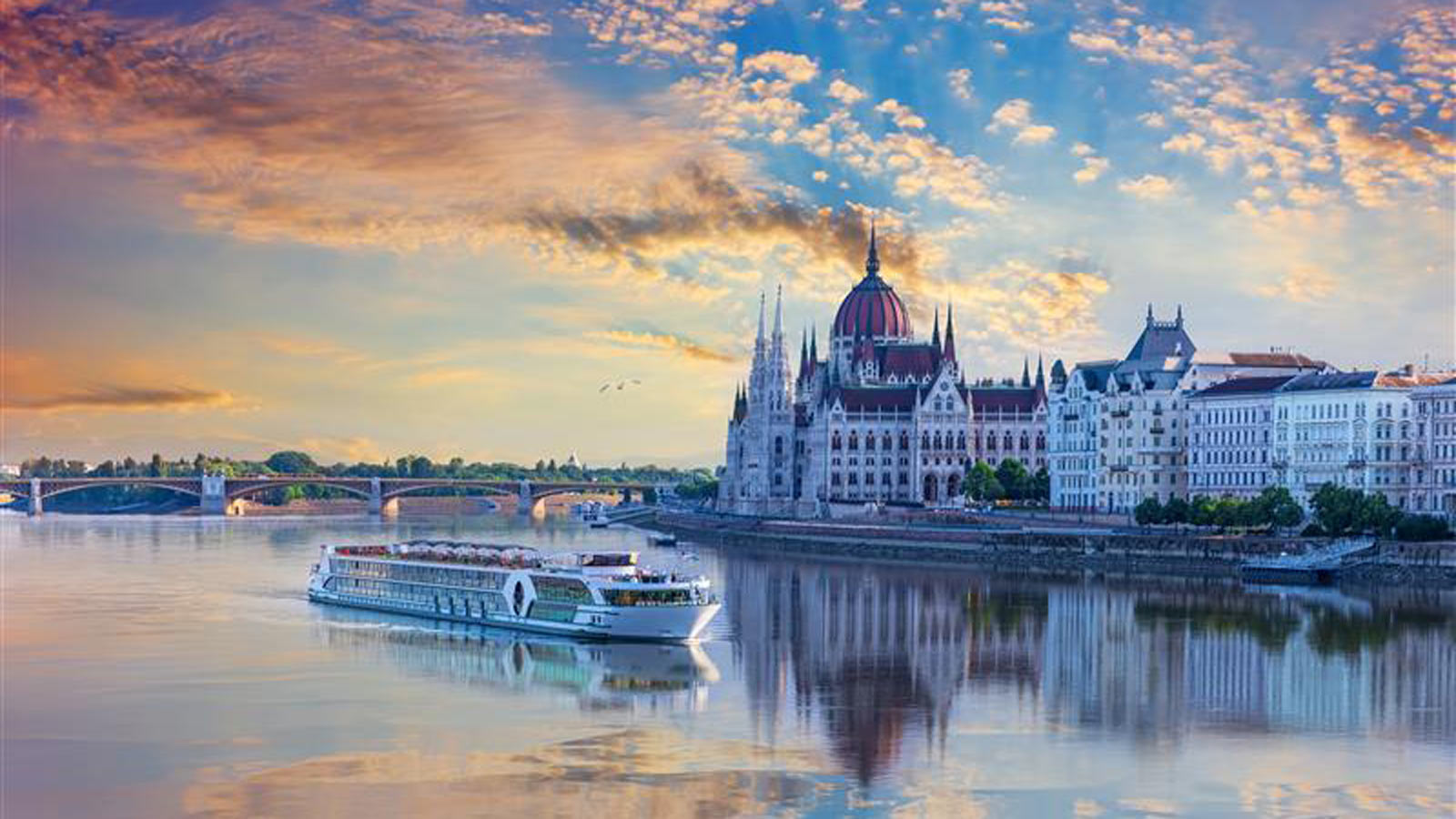 River cruise going down a river in Europe