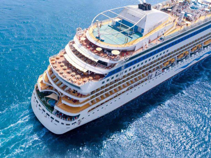 Aerial view of the back of a cruise ship.