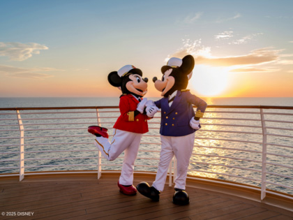 Mini and mickey mouse on the crusie ship deck.