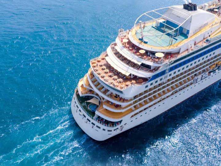 Aerial view of the back of a cruise ship.