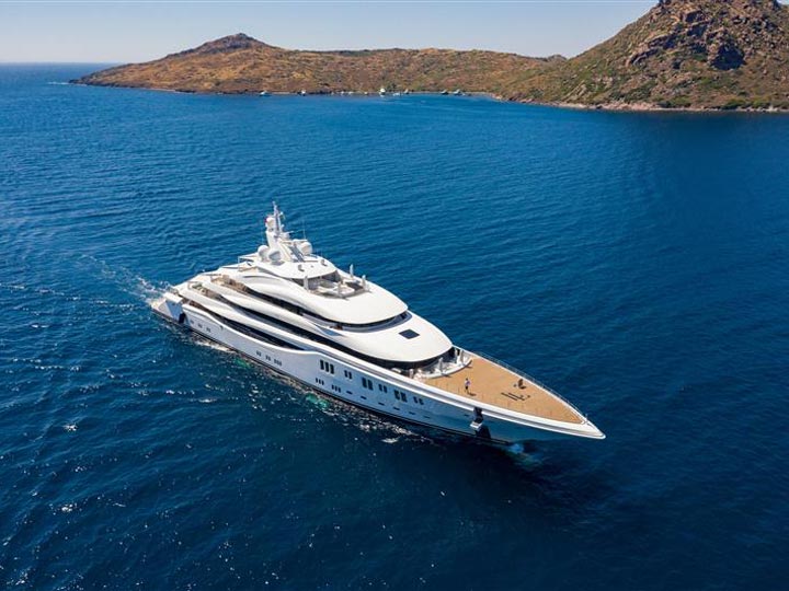 Large yacht sailing across the ocean