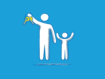 GIF of parent and child waving arms with keys in hand