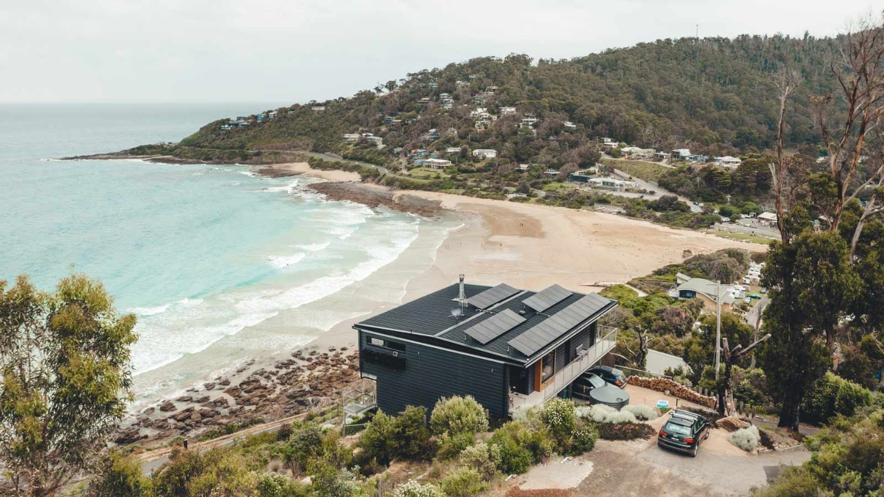 wye-river-house-1600x900.jpg Aerial view of solar panels installed on an ocean-side Wye River home.
