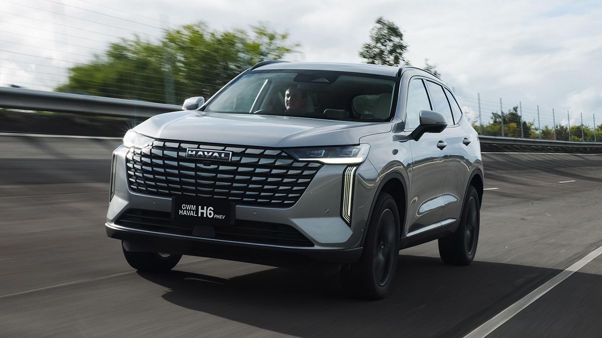 GWM Haval H6 PHEV undergoing local chassis tuning on high-speed bowl at Lang Lang proving ground in Victoria.