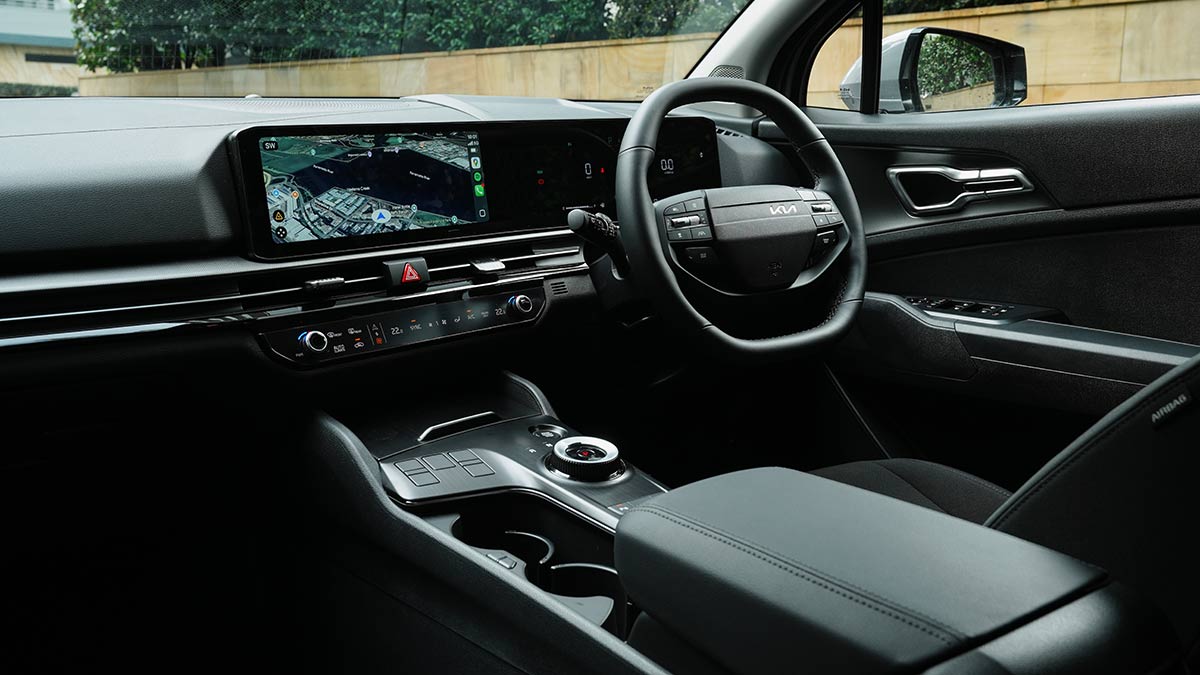 Dashboard and console of new 2026 Kia Sportage SX Hybrid SUV