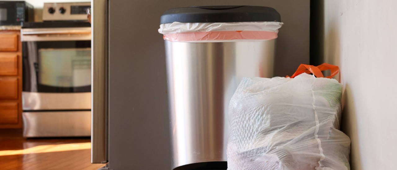kitchen bin with full bin bag beside
