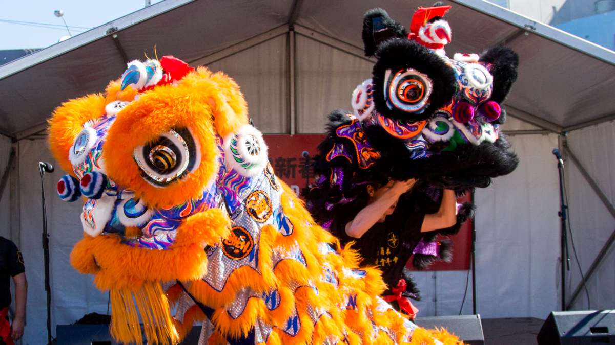 two lion puppets for Lunar New Year