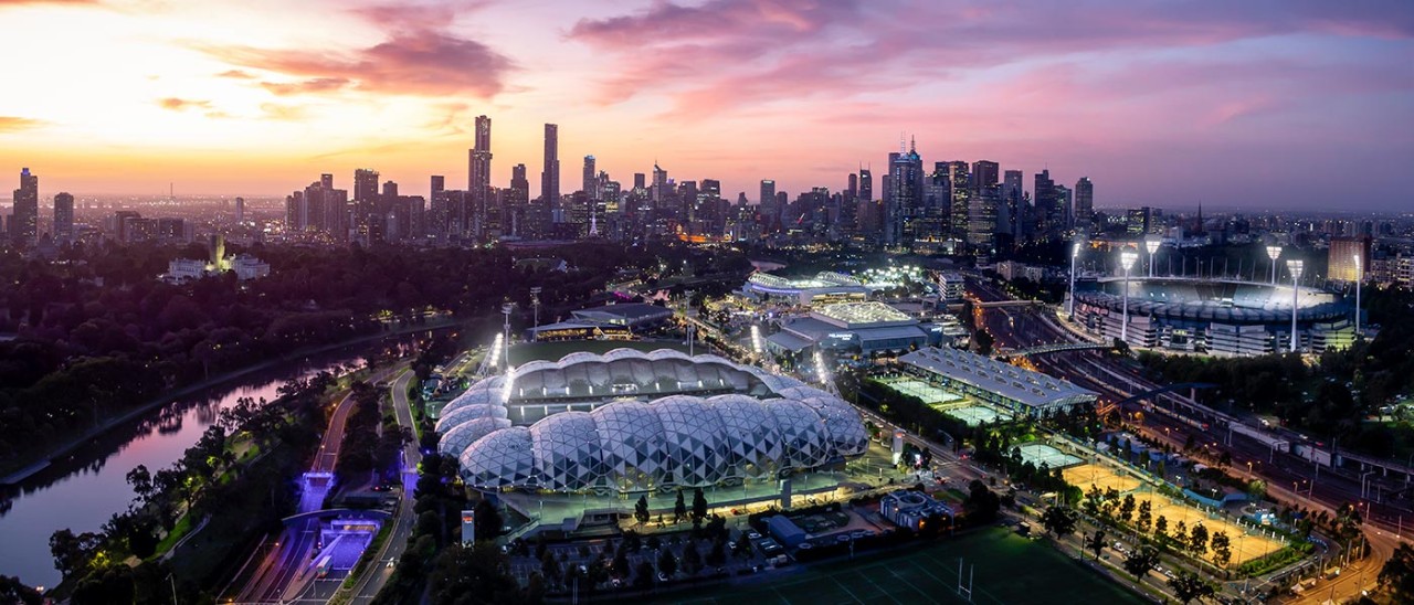 Aerial view of Melbourne's sports precinct including AAMI Park andMCG