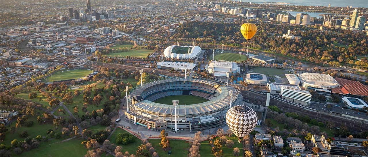 View of MCG and Melbourne from a hot air balloon