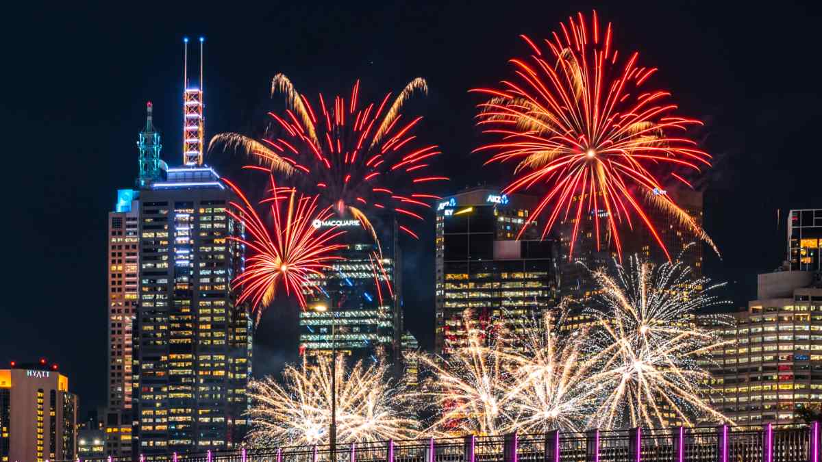 fireworks across Melbourne's skyline