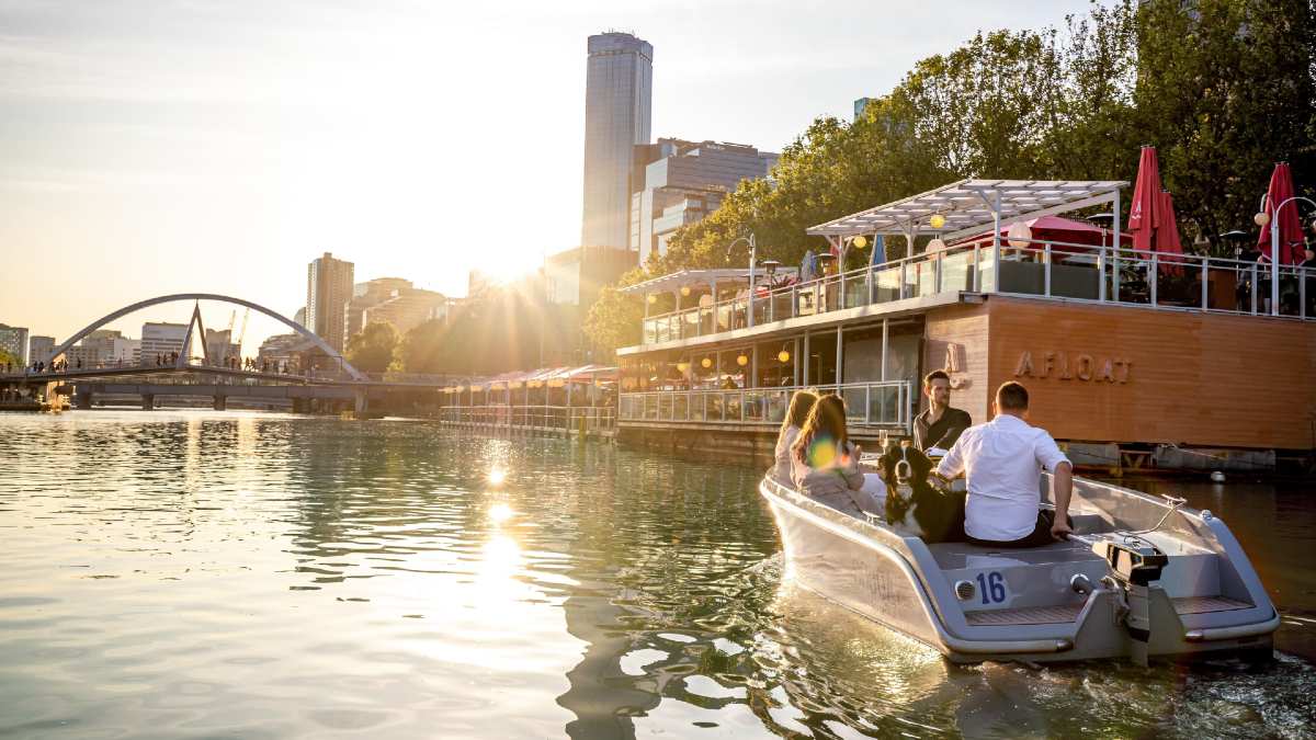 friends on a hire motorboat on Yarra River