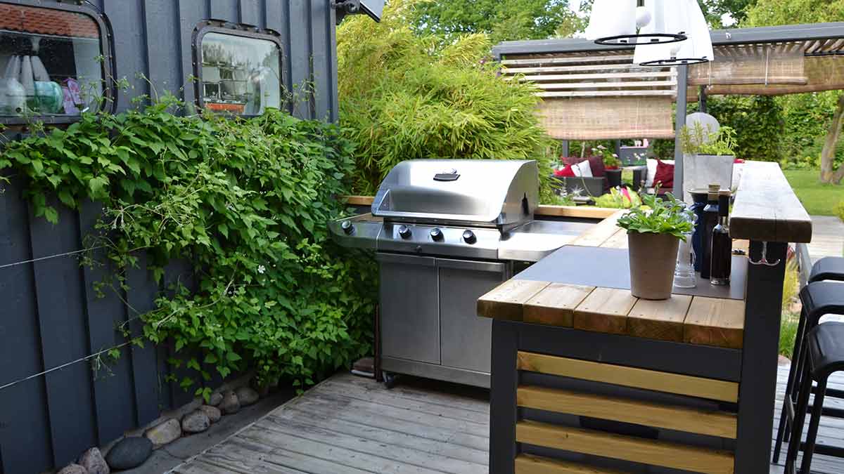 Outdoor barbecue and kitchen.