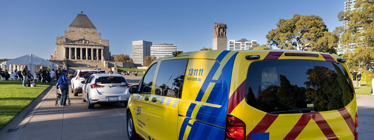RACV ERA van driving towards Shrine of Remembrance