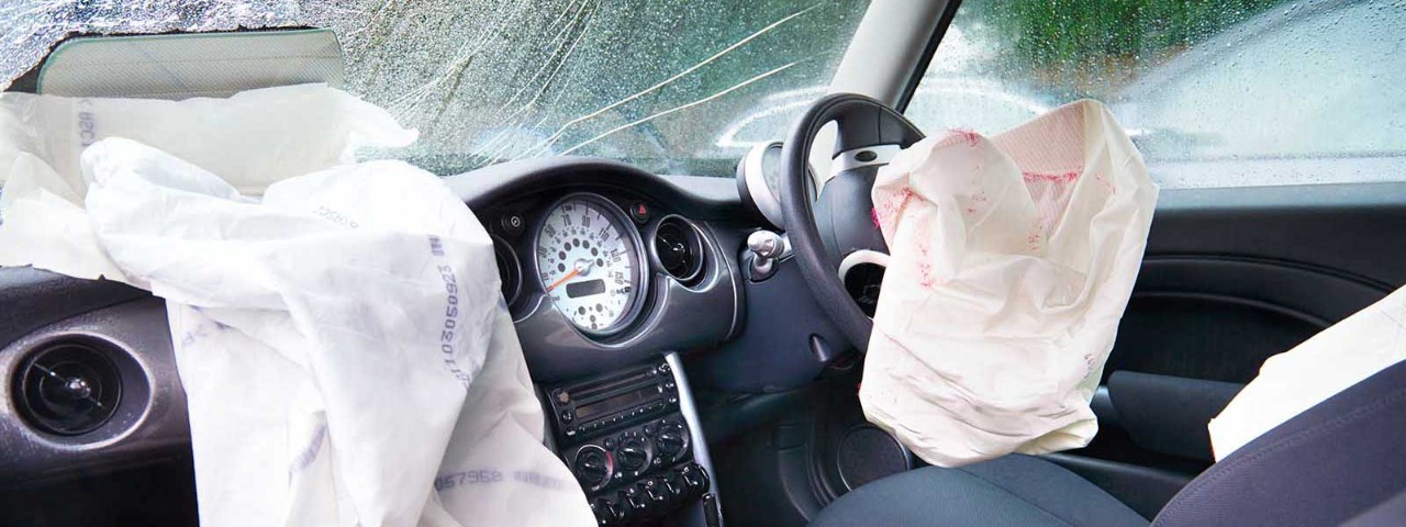 Inside the front of a car after accident.