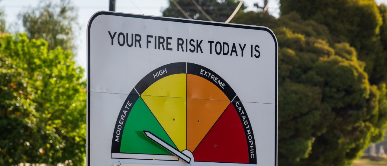 Australian Fire Danger Ratings roadside sign displaying a Moderate fire danger risk
