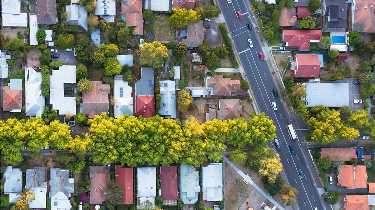 Aerial view of suburbs