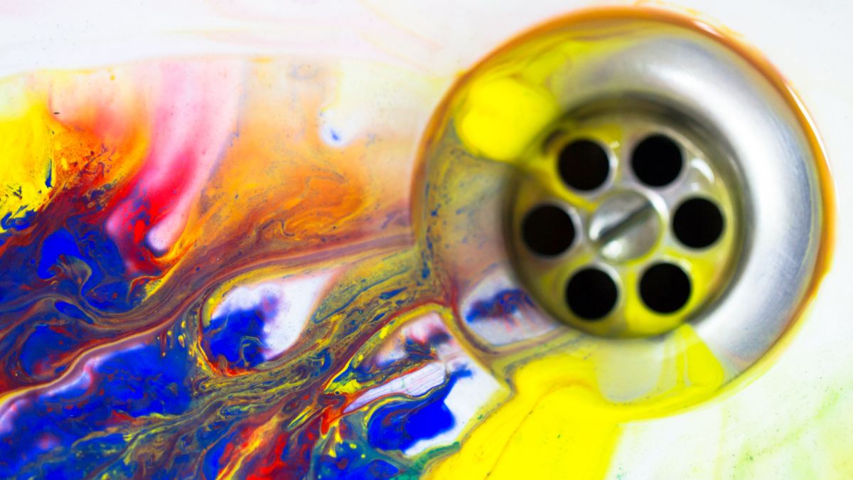 paint running down sink drain