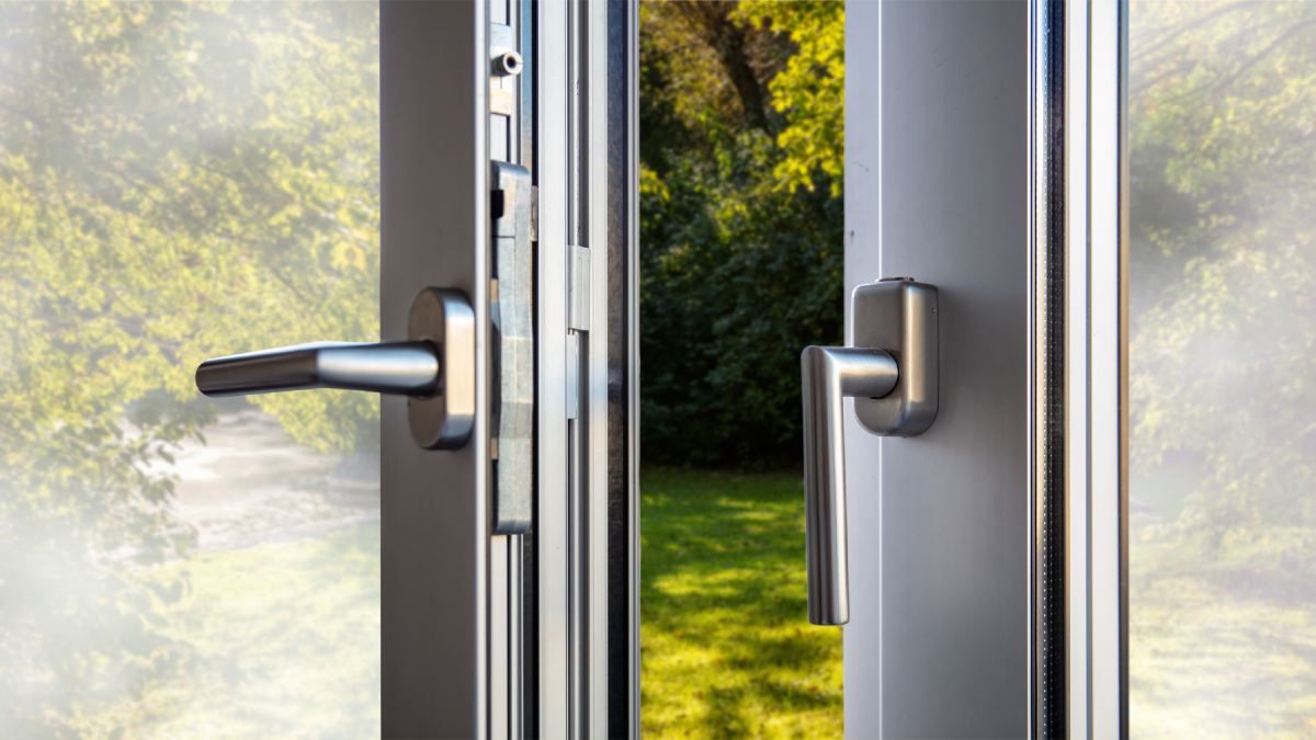 open double glazed window showing locking mechanisms