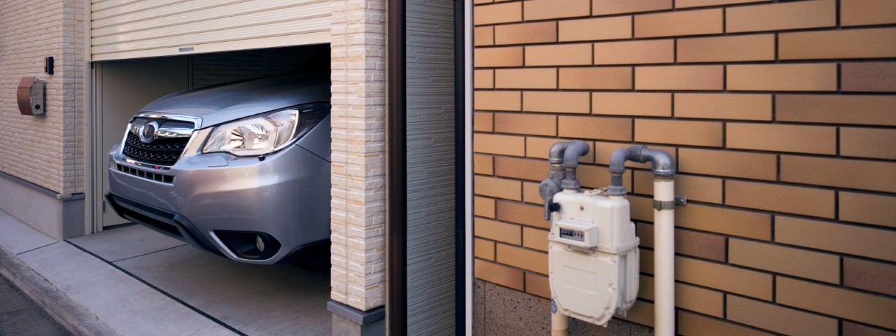 garage door with car showing
