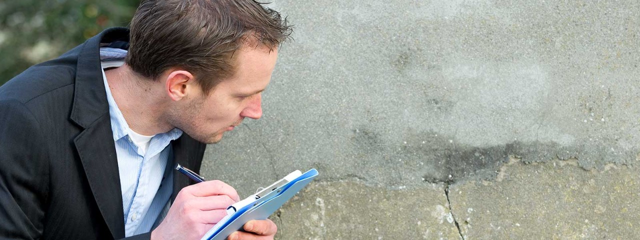 Building inspector checking for damage to a home after an earthquake