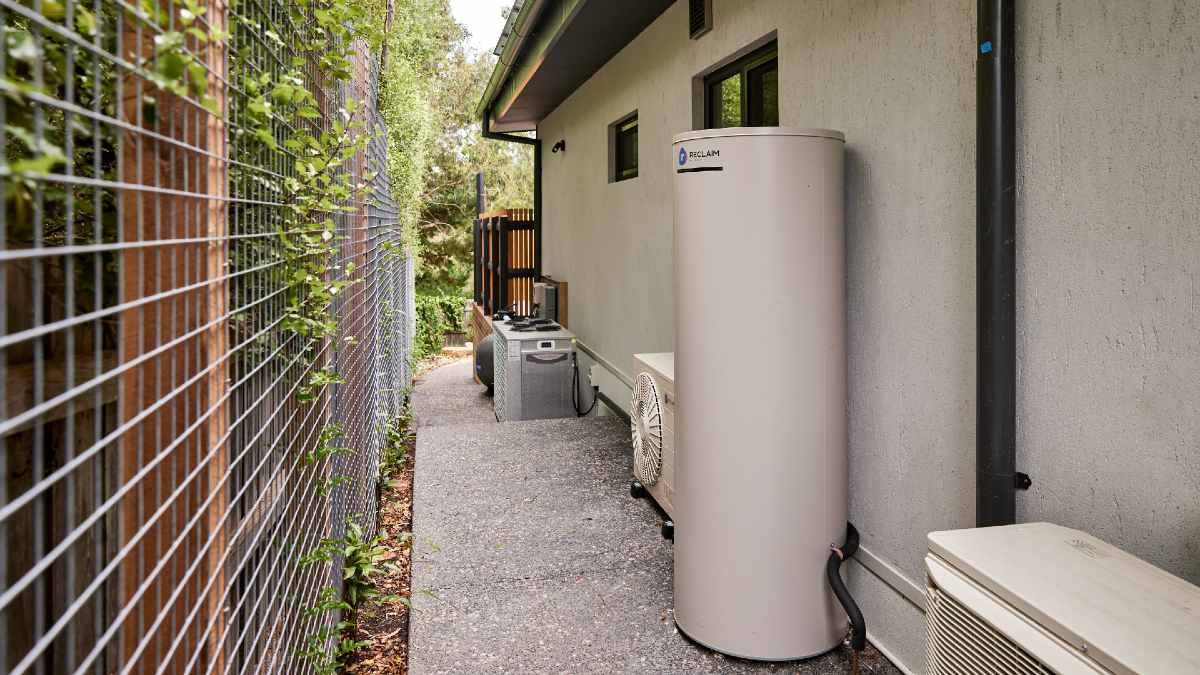 modern Australian home with hot water system outside
