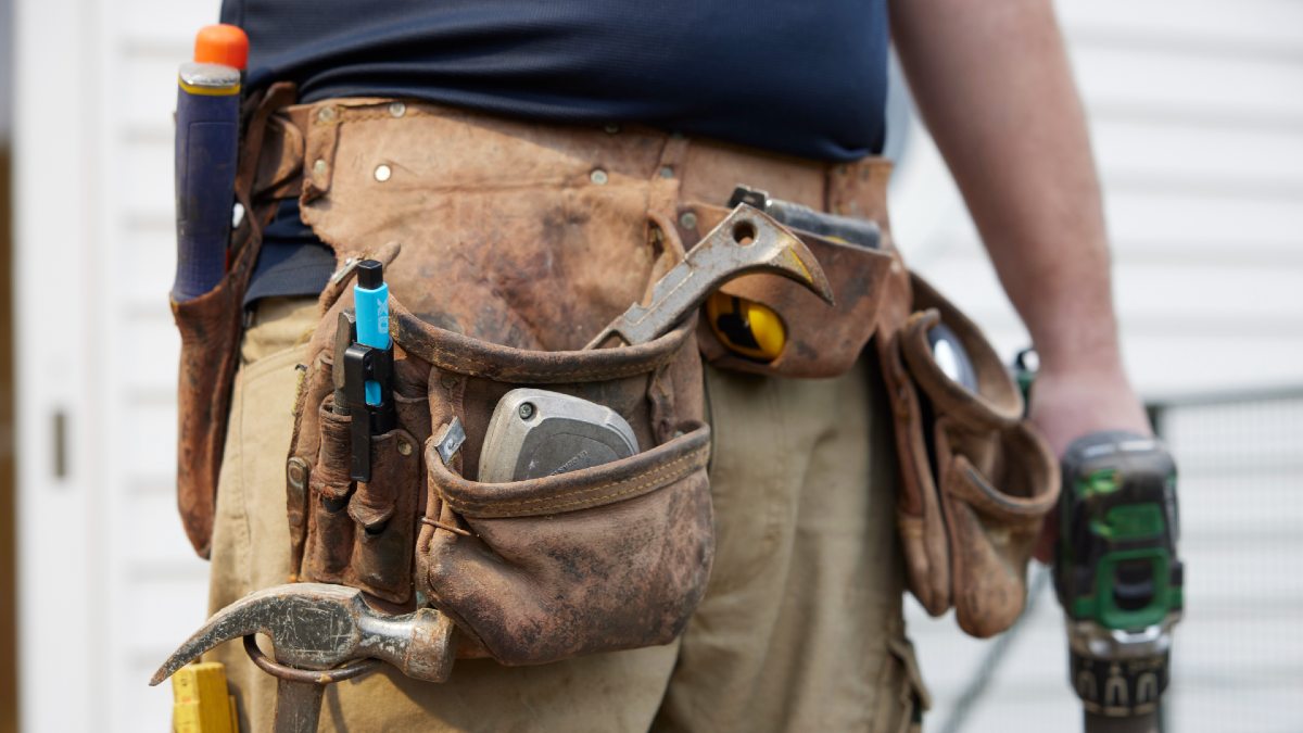 close-up of tools on a tradie's belt