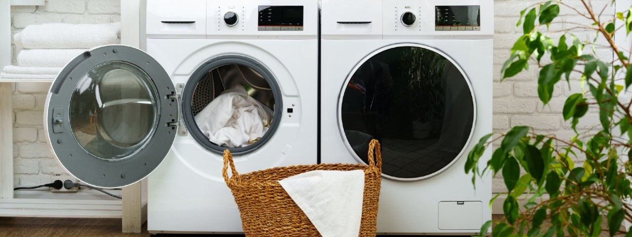 a nice laundry complete with a dryer