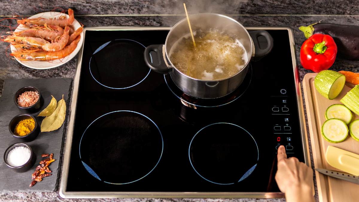 pasta boiling on an induction cooktop