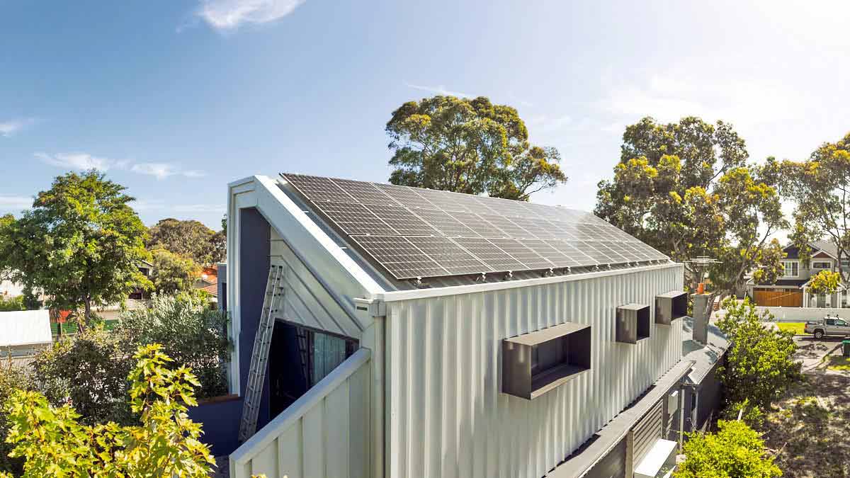 rooftop solar panels on a modern house